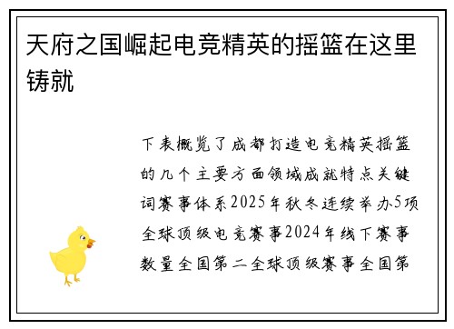 天府之国崛起电竞精英的摇篮在这里铸就